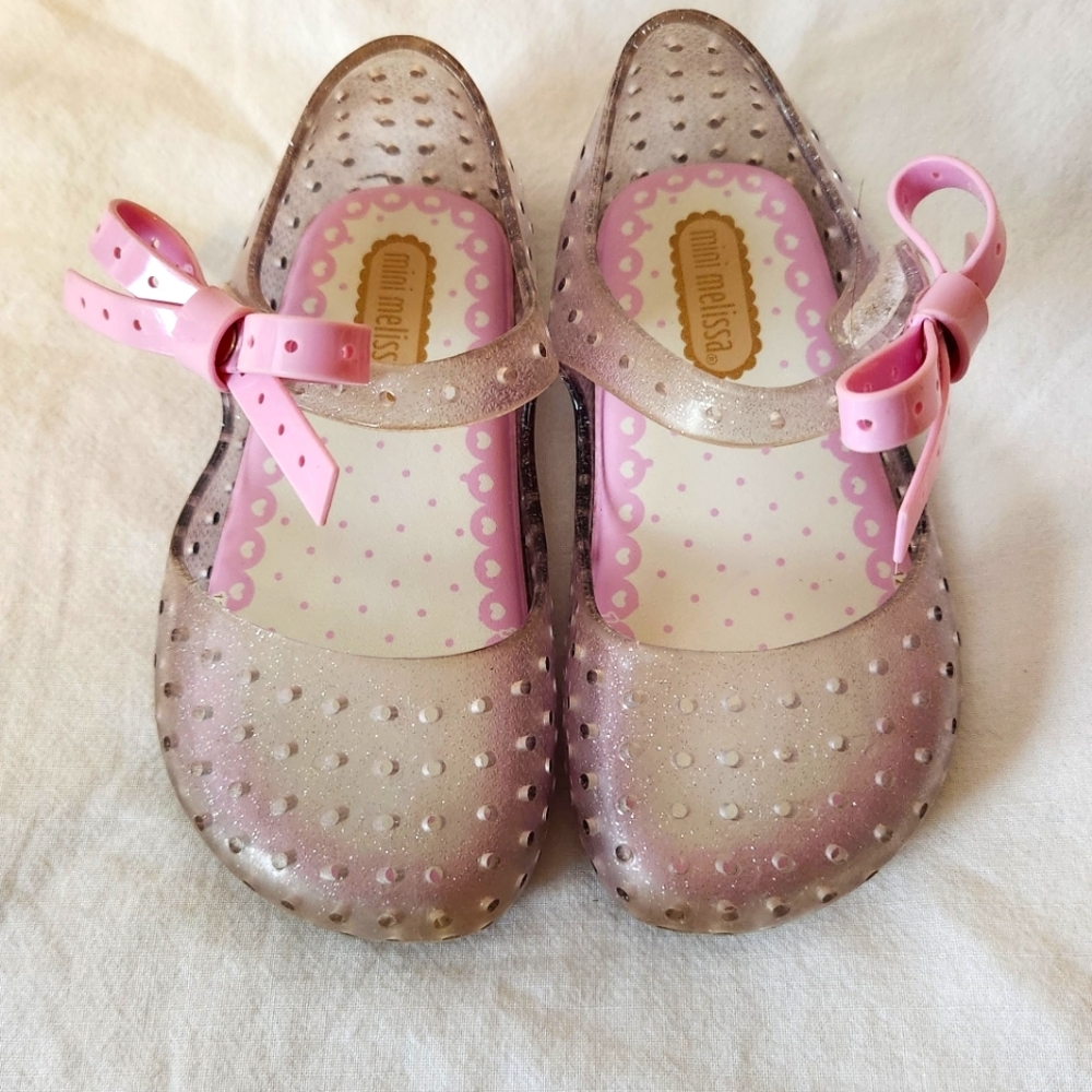 Mini Melissa Toddler Clear Glitter Bow Furadinha XI Perforated Mary Janes Size 7